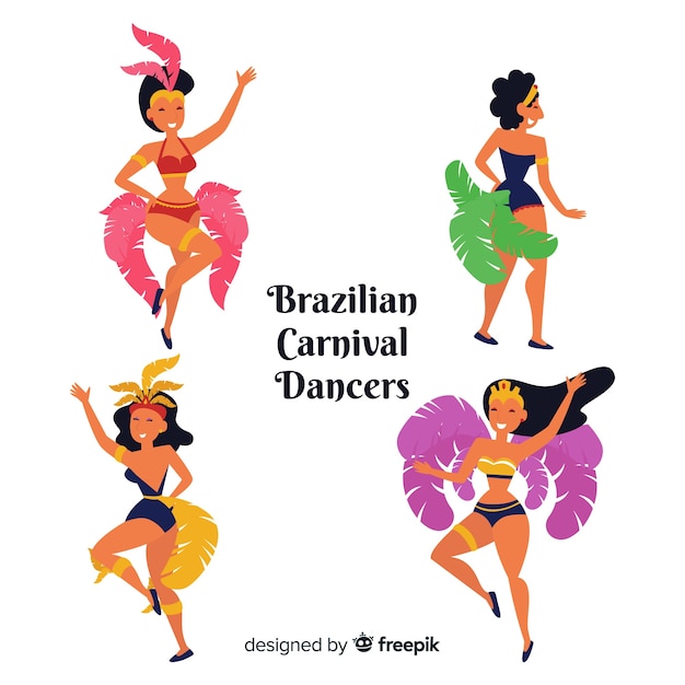 Vecteur gratuit collection de danseuse de carnaval brésilien dessinée à la main