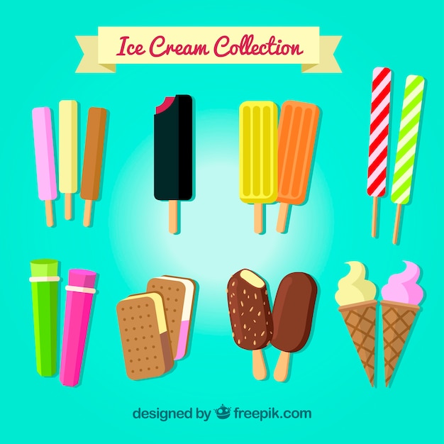 Vecteur gratuit collection de délicieuses glaces au design plat