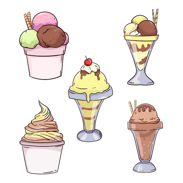 Vecteur gratuit collection de délicieuses glaces dessinées à la main