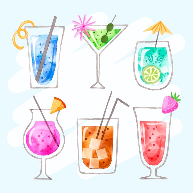 Collection de délicieux cocktails aquarelles