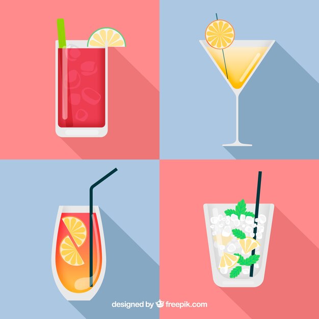 Collection de délicieux cocktails dans un style plat