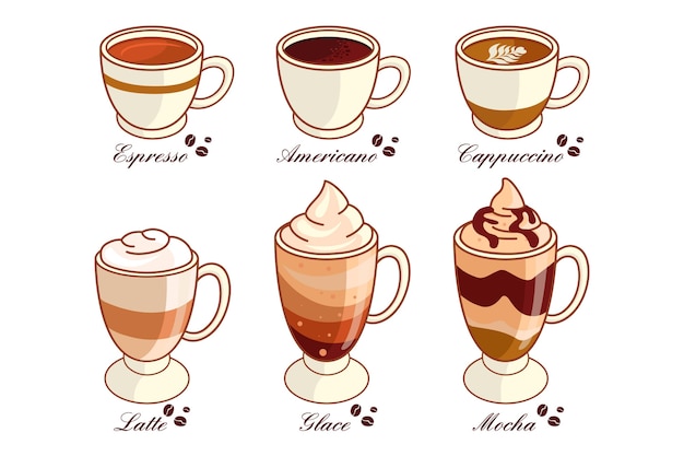 Collection De Délicieux Types De Café