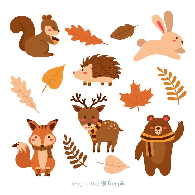 Collection de design plat animaux de la forêt en automne