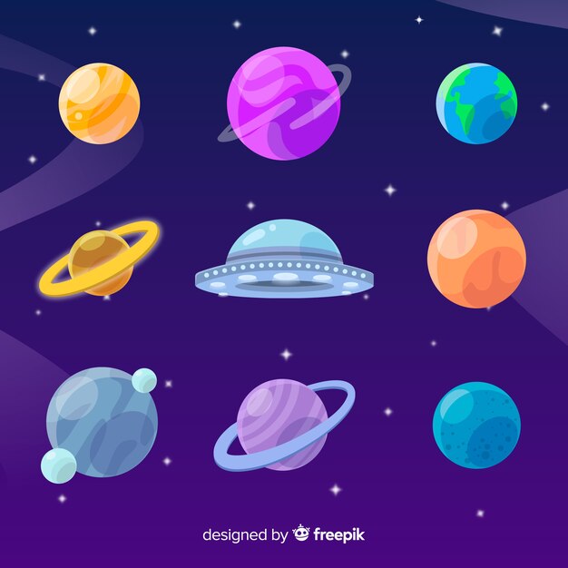 Collection de design plat de planètes avec ufo