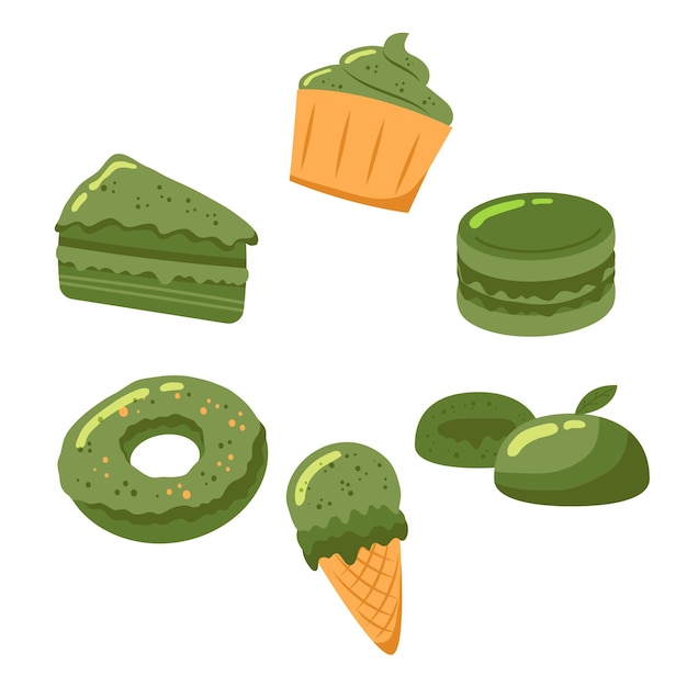 Vecteur gratuit collection de desserts au matcha