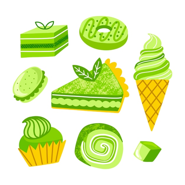 Vecteur gratuit collection de desserts au matcha