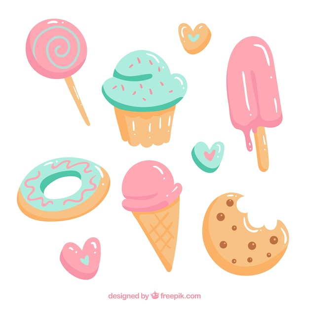 Collection De Desserts De Bonbons Dans Un Style Dessiné à La Main