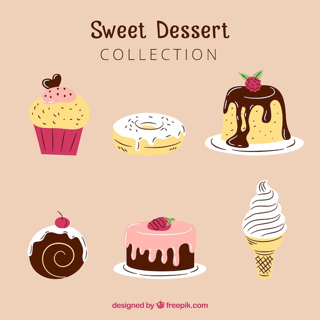 Vecteur gratuit collection de desserts de bonbons dans un style dessiné à la main
