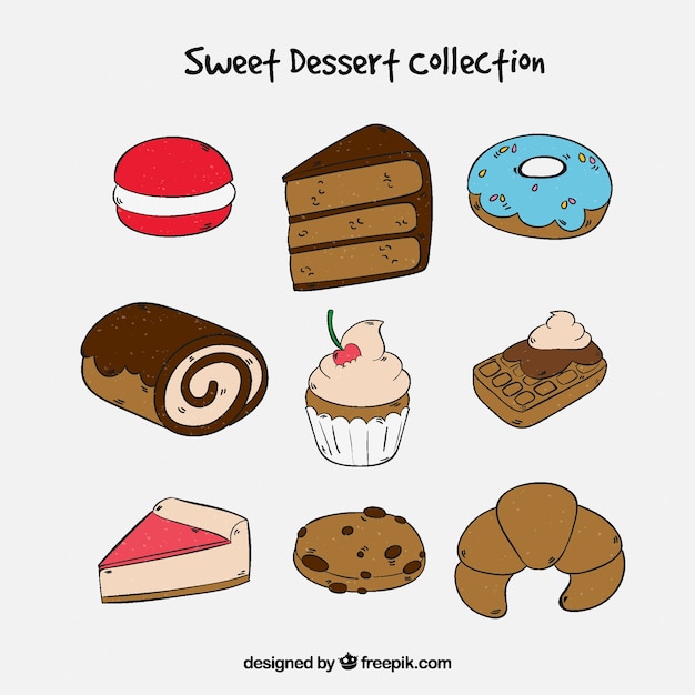 Collection De Desserts De Bonbons Dans Un Style Dessiné à La Main