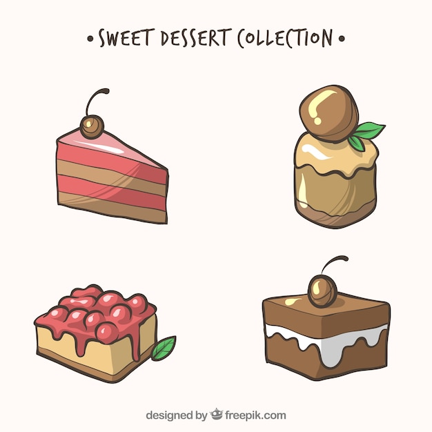 Vecteur gratuit collection de desserts de bonbons dans un style dessiné à la main