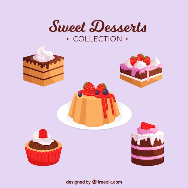 Collection de desserts sucrés dans le style 2d