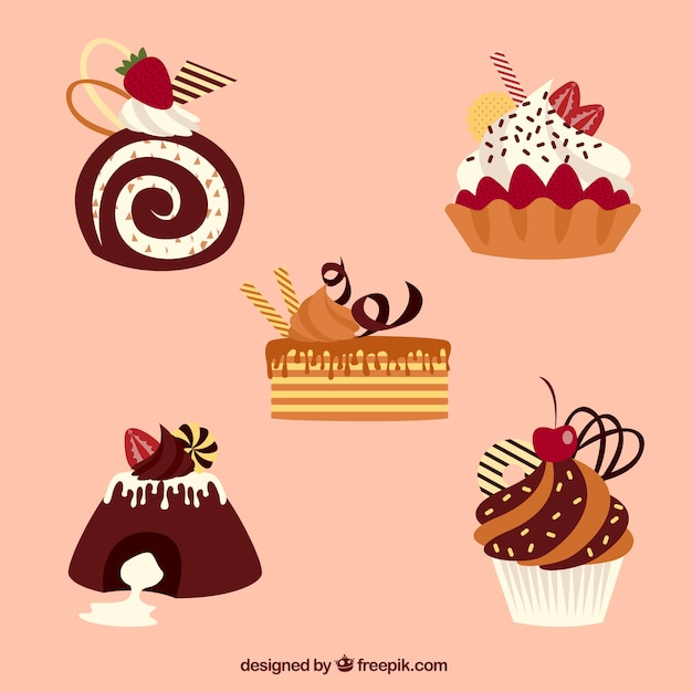 Vecteur gratuit collection de desserts sucrés dans le style 2d