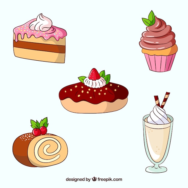 Vecteur gratuit collection de desserts sucrés dans le style 2d