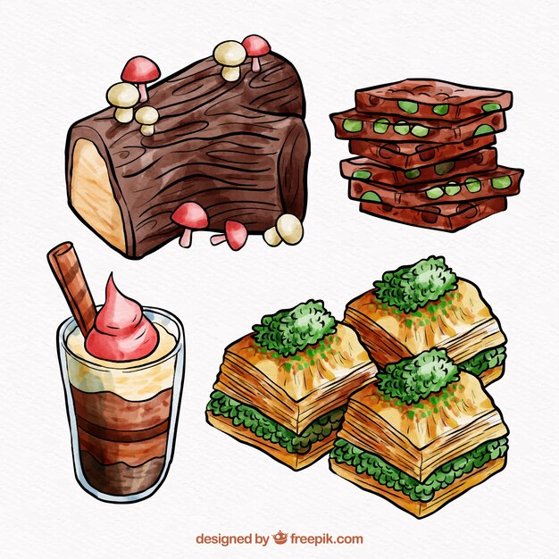 Collection De Desserts Sucrés Dans Un Style Aquarelle