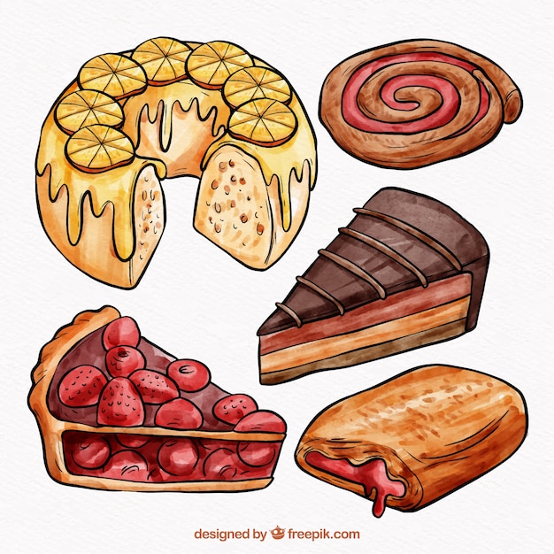 Collection de desserts sucrés dans un style aquarelle