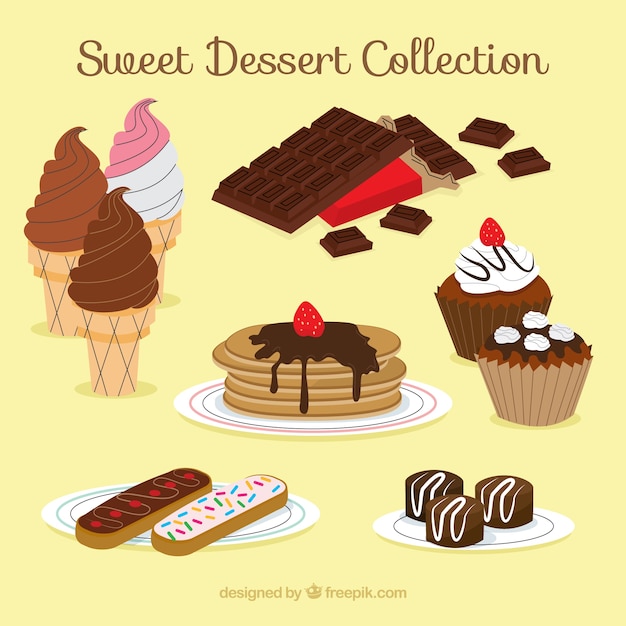 Collection De Desserts Sucrés Dans Un Style Dessiné à La Main