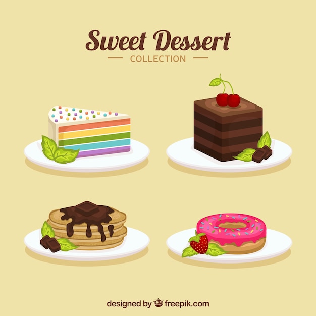 Vecteur gratuit collection de desserts sucrés dans un style plat