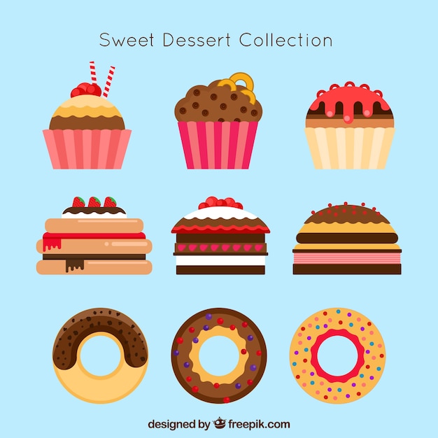 Vecteur gratuit collection de desserts sucrés dans un style plat