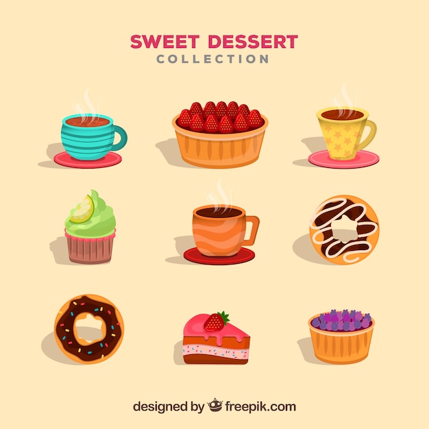 Vecteur gratuit collection de desserts sucrés dans un style plat