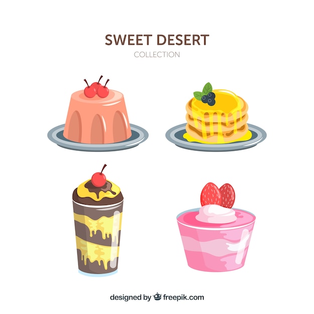 Collection De Desserts Sucrés Dans Un Style Plat