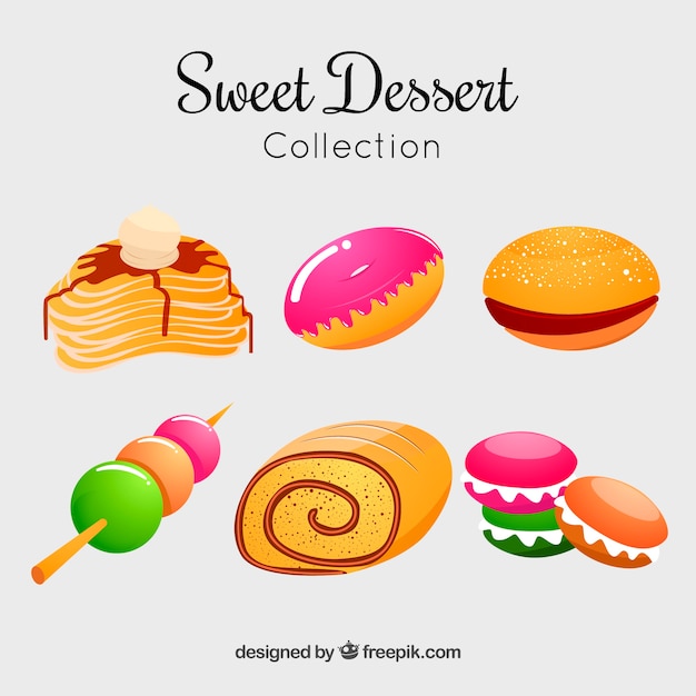 Collection de desserts sucrés dans un style plat