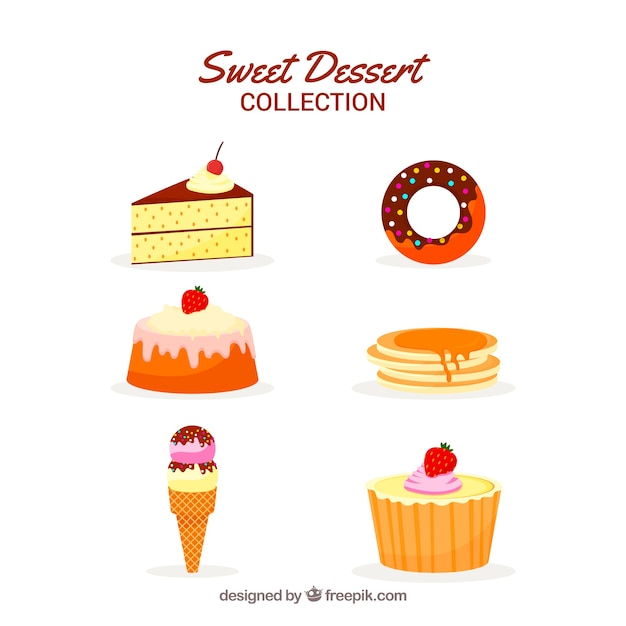 Vecteur gratuit collection de desserts sucrés dans un style plat