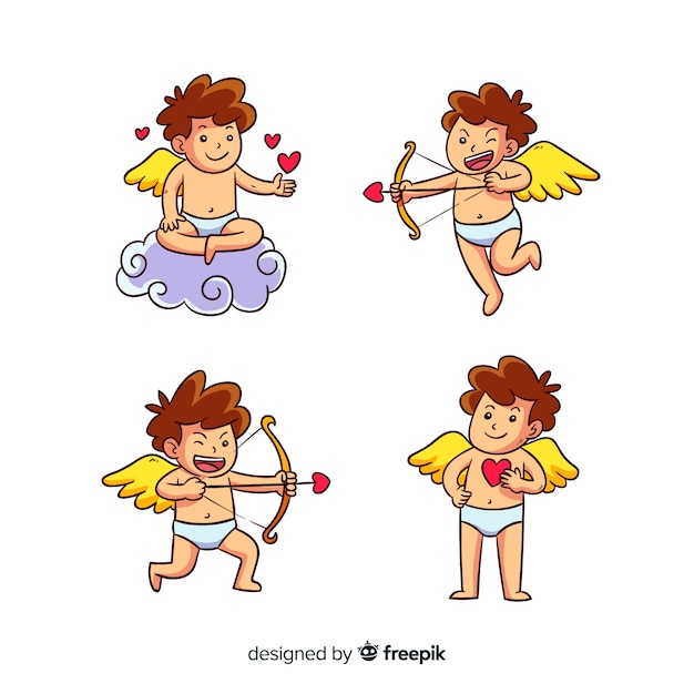 Vecteur gratuit collection de dessin animé saint valentin cupidon