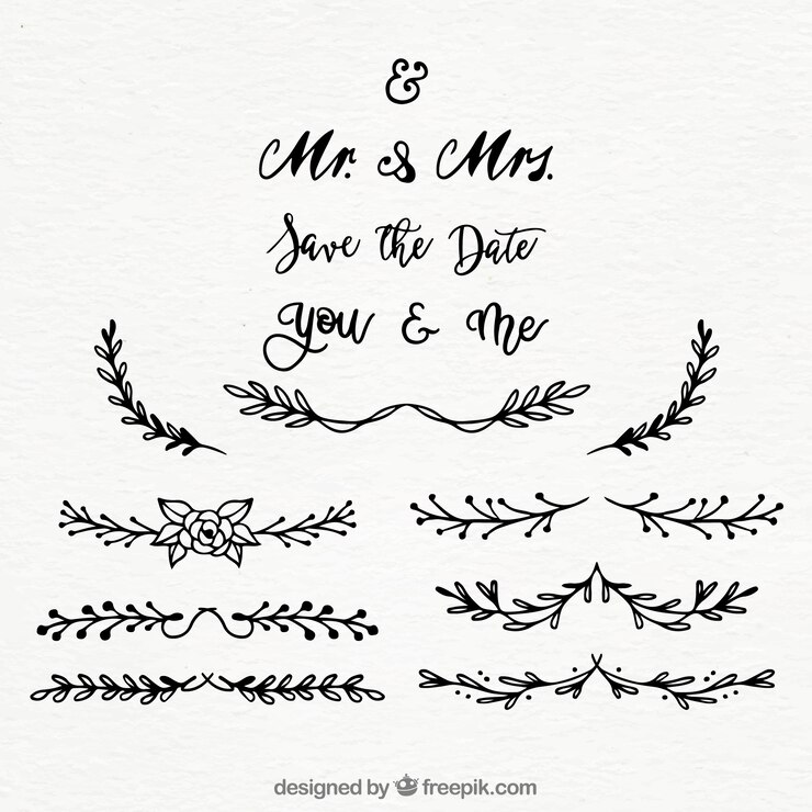 Vecteur gratuit collection dessinée à la main des ornements de mariage