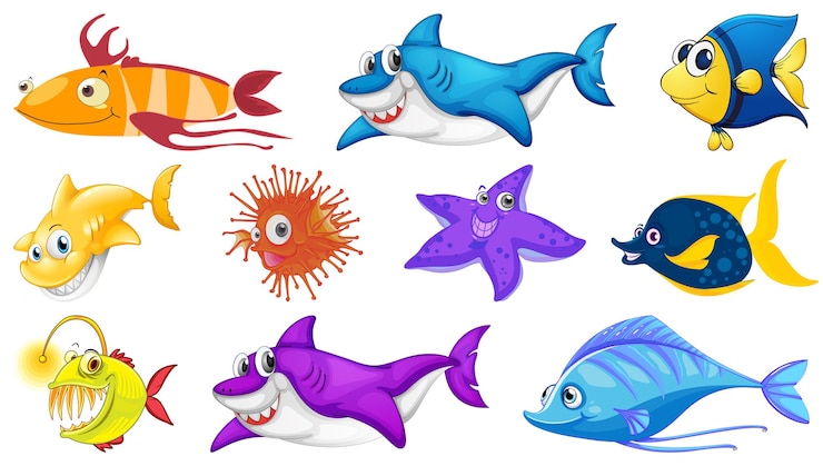 Vecteur gratuit collection de dessins animés d'animaux marins