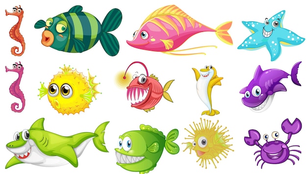 Vecteur gratuit collection de dessins animés d'animaux marins