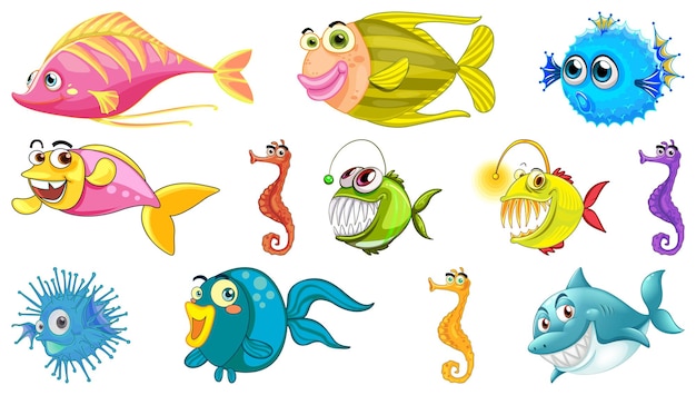 Vecteur gratuit collection de dessins animés d'animaux marins