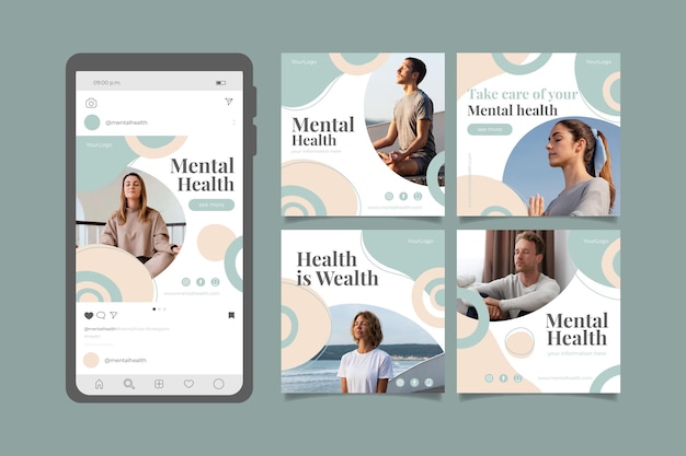 Collection détaillée de publications instagram sur la santé mentale avec photo