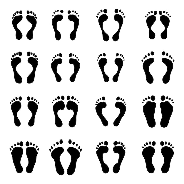 Collection de différents pieds d'impression Jeu de silhouettes noires Vector