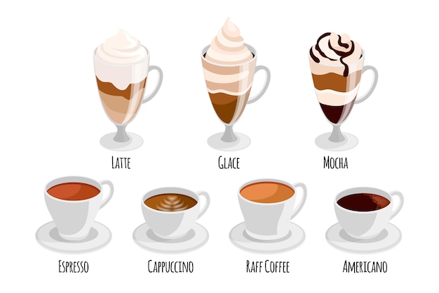 Vecteur gratuit collection de différents types de café