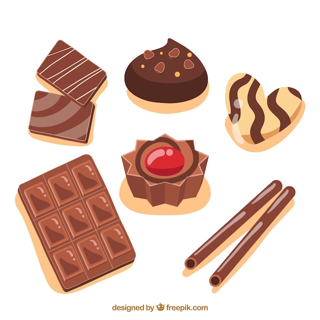 Vecteur gratuit collection de différents types de chocolat