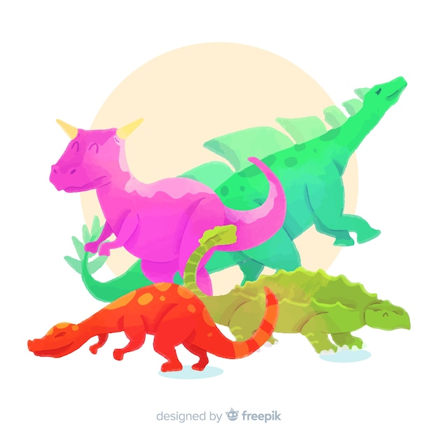 Collection De Dinosaures à L'aquarelle