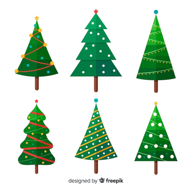 Collection de divers arbres de Noël dans un style plat