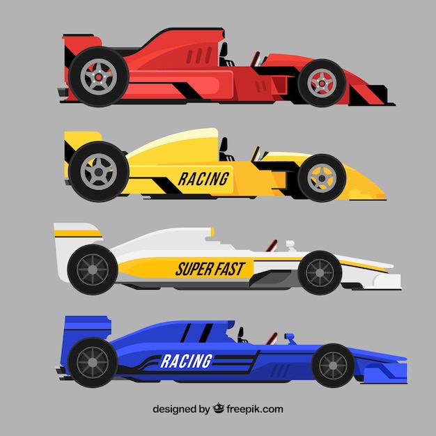 Vecteur gratuit collection de diverses voitures de formule 1