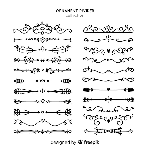 Vecteur gratuit collection de diviseur d'ornement dessiné à la main