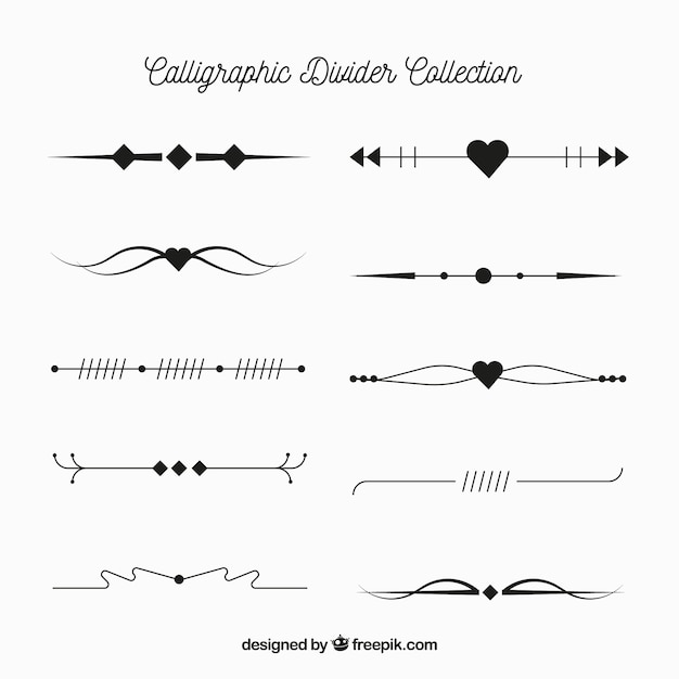 Vecteur gratuit collection de diviseurs dans le style calligraphique