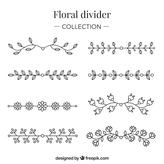 Vecteur gratuit collection de diviseurs avec des éléments floraux