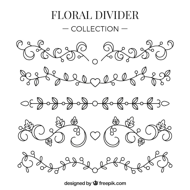 Vecteur gratuit collection de diviseurs avec des éléments floraux