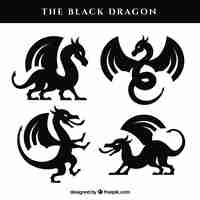 Vecteur gratuit collection de dragons en couleur noire