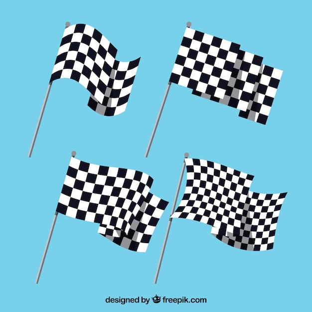 Vecteur gratuit collection de drapeau à damier avec un design plat