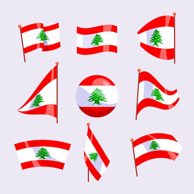 Vecteur gratuit collection de drapeau libanais design plat