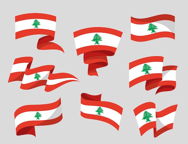 Vecteur gratuit collection de drapeau libanais plat