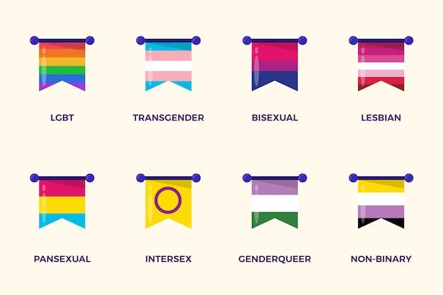 Vecteur gratuit collection de drapeaux du mois de la fierté lgbt plat