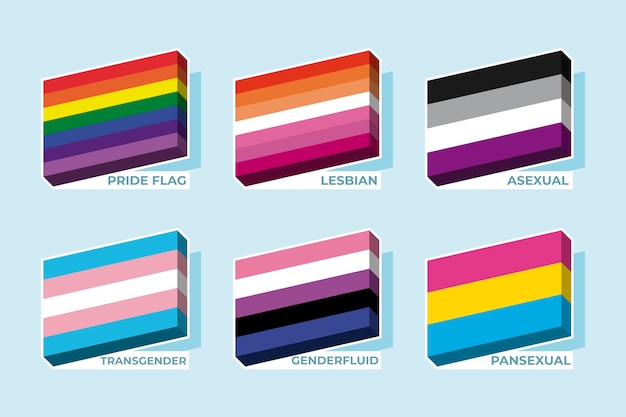 Vecteur gratuit collection de drapeaux lgbt du mois de la fierté plate