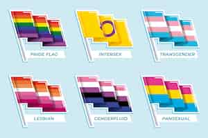 Vecteur gratuit collection de drapeaux lgbt du mois de la fierté plate