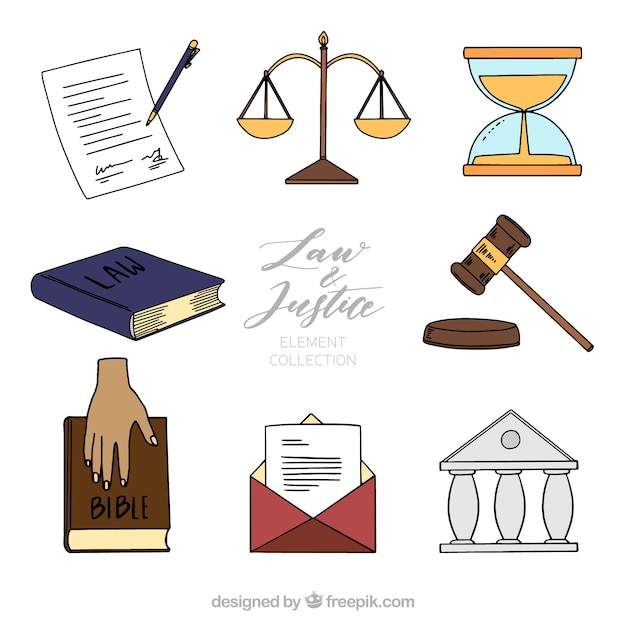 Vecteur gratuit collection de droit et de justice avec style dessiné à la main
